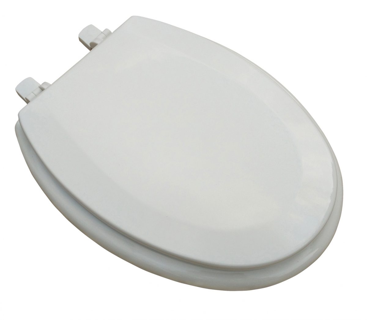 White MDF Elongated Beveled edge toilet seat.